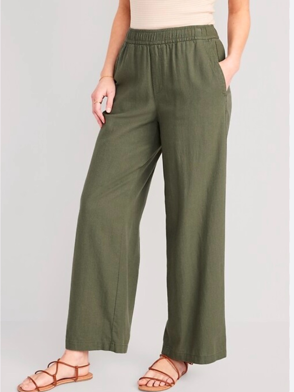 Old Navy Linen olive pants M nwt high rise straight